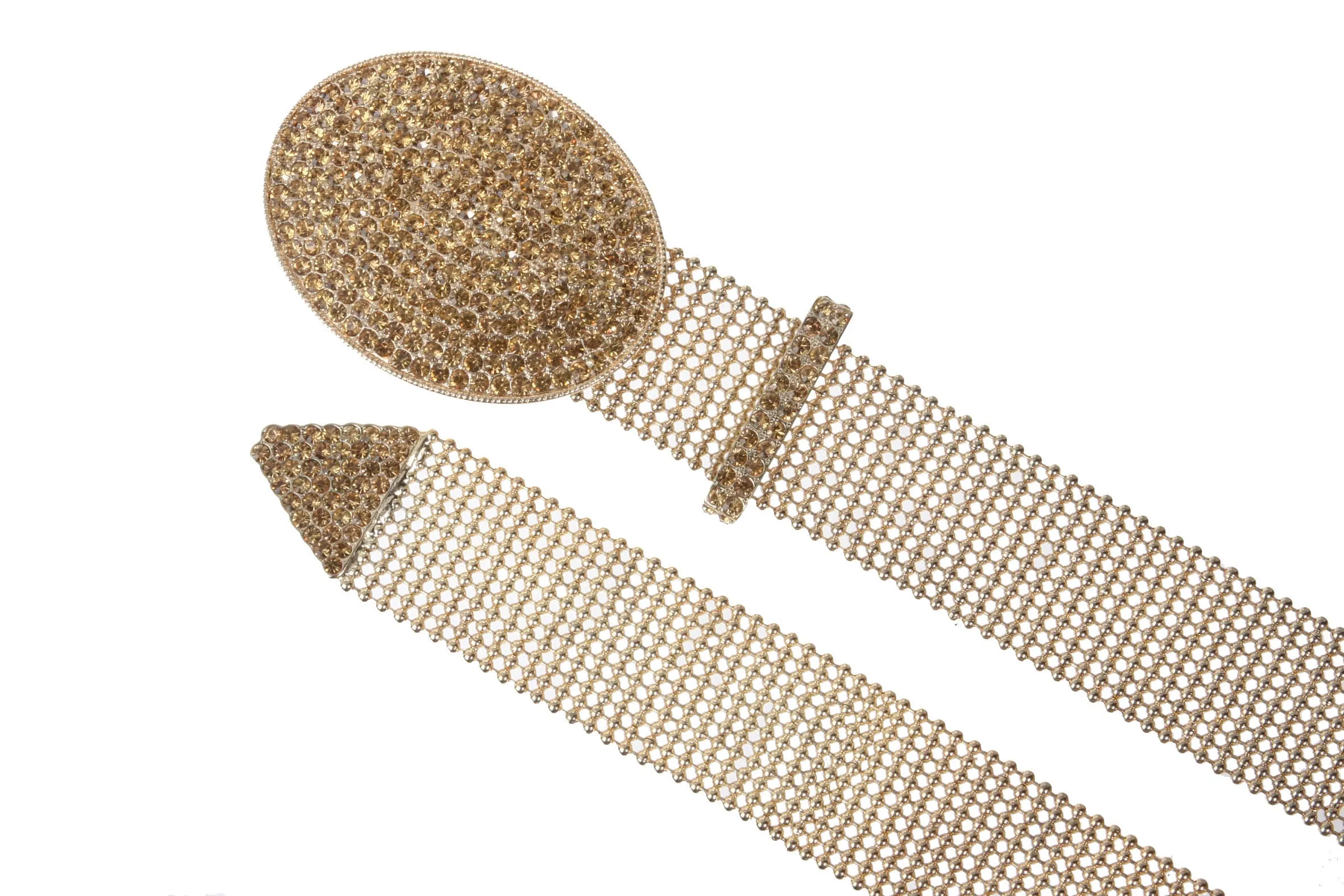 1 1/2" Rhinestone Encrusted Oval Metal Ball Chain Belt