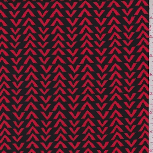 1 3/4 YD PC-Black/Cherry Broken Chevron Rayon Challis Fabric