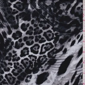 2 1/2 YD PC-Black/Pale Grey Animal Print Rayon Challis Fabric