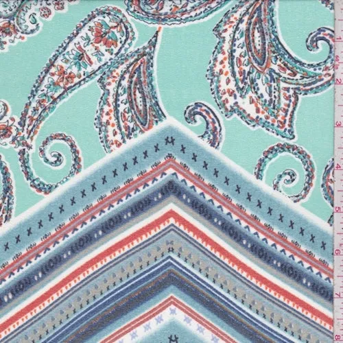 Aqua Green Paisley/Chevron Crepe Georgette Fabric