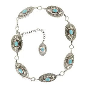 Ariat Women's Silver Chain Link Oval Turquoise Stone Concho Belt