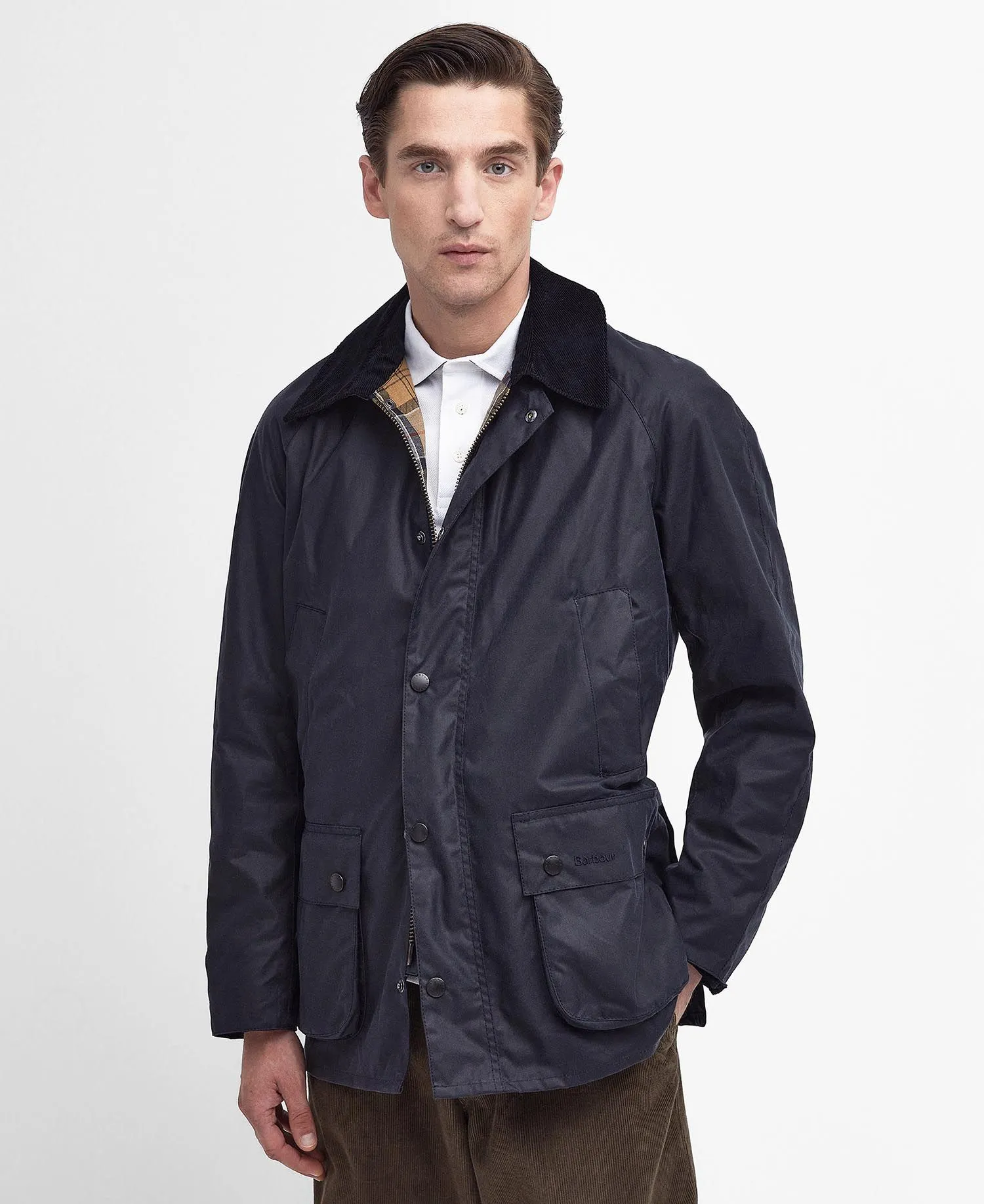 Ashby Wax Jacket in Navy by Barbour