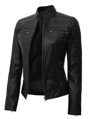 Austin Tall Women Black Cafe Racer Leather Jacket