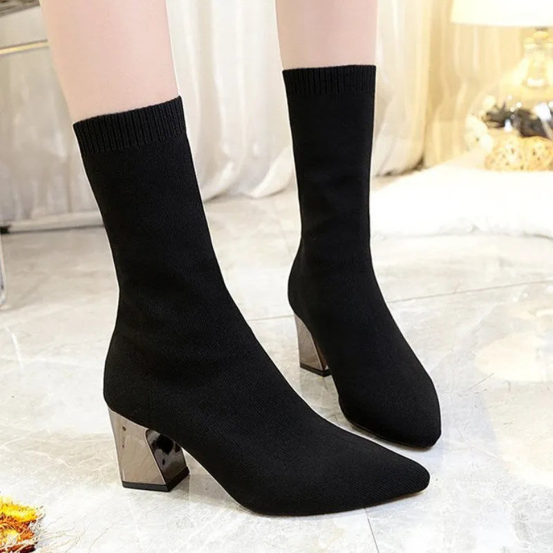 Autumn Winter Thick With Elastic Socks Short Boots