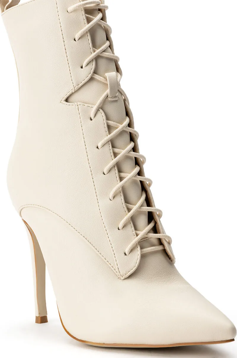 AZALEA WANG ASTORIA LACE UP STILETTO BOOTIE IN BONE