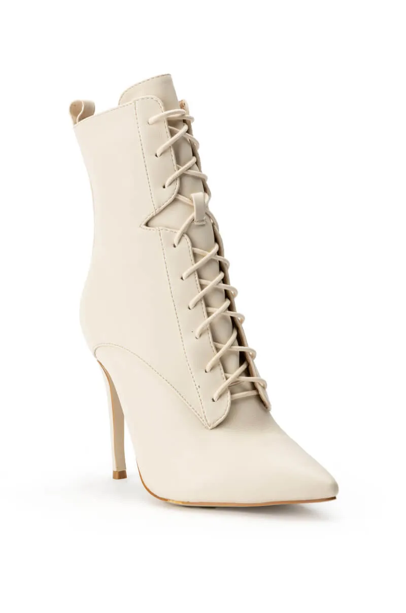 AZALEA WANG ASTORIA LACE UP STILETTO BOOTIE IN BONE