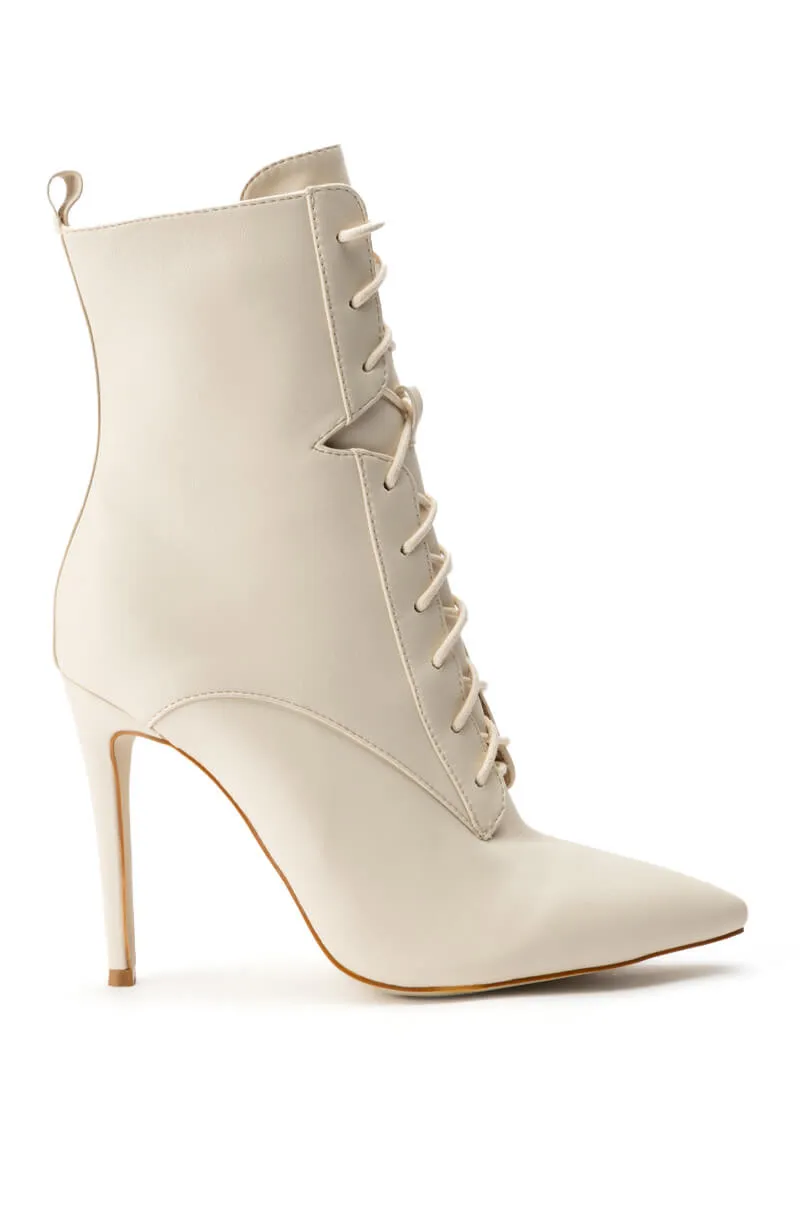 AZALEA WANG ASTORIA LACE UP STILETTO BOOTIE IN BONE