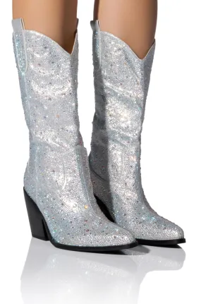 AZALEA WANG BOOSTS SILVER EMBELLISHED WESTERN BOOT