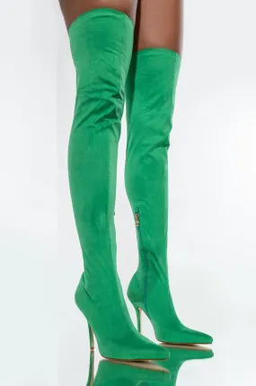 AZALEA WANG GOT ME STUCK TO YOU FITTED THIGH HIGH BOOT IN GREEN