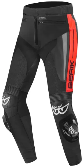 Berik Kendo Motorcycle Leather Pants with Knee Protection, Black/Red