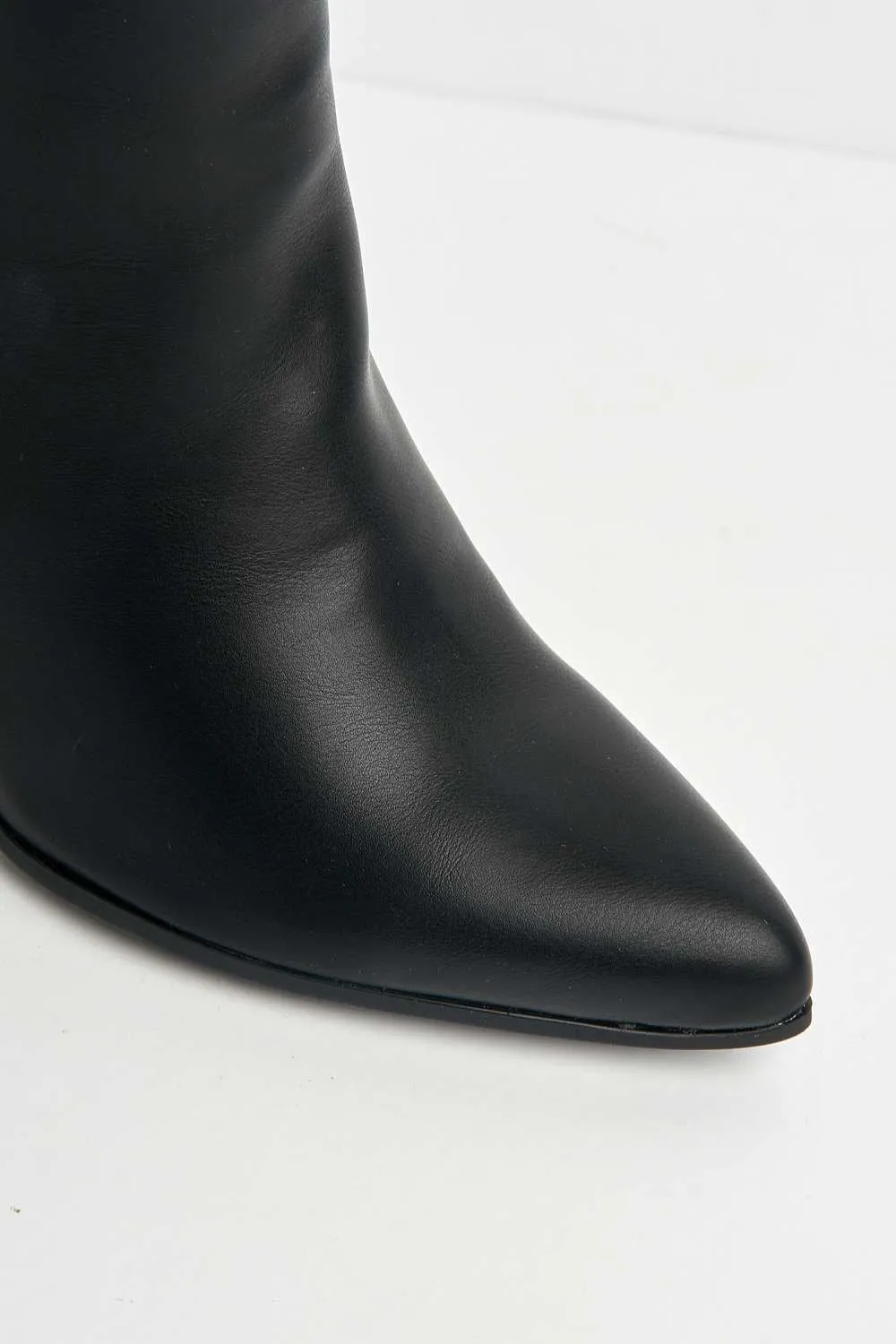 Billie Pointed Toe Block Heel Ankle Boots in Black Matt