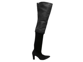 Black Chanel Suede & Leather Pointed-Toe Over-The-Knee Boots Size 37.5C