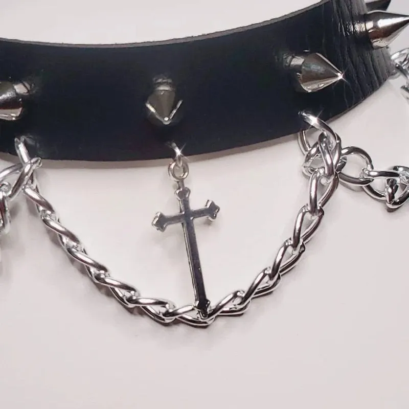 Black Cross Spike Chain Choker