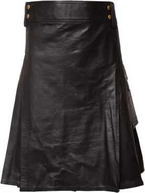 Black Leather Utility Kilt for Mens