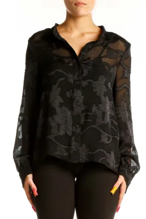 Black Sheer Floral Button-Up Blouse