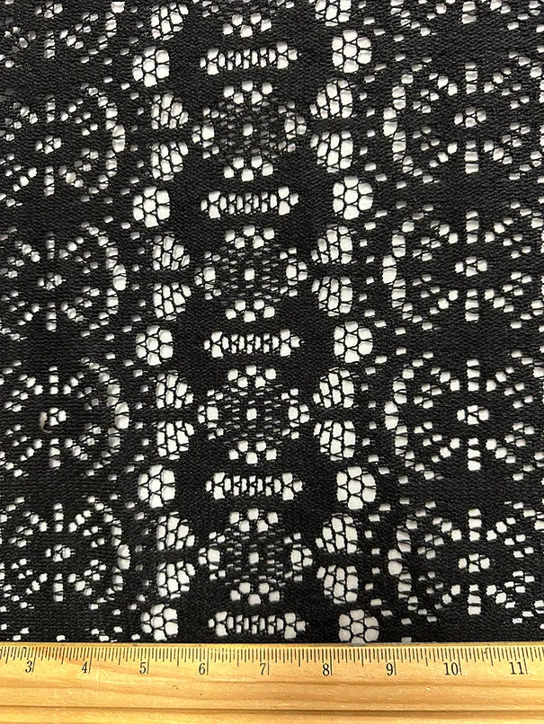 Black Stripe Crocheted Lace Fabric