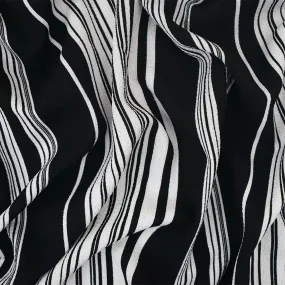 Black-White Stripe Printed Poly Crepe Georgette Woven Fabric