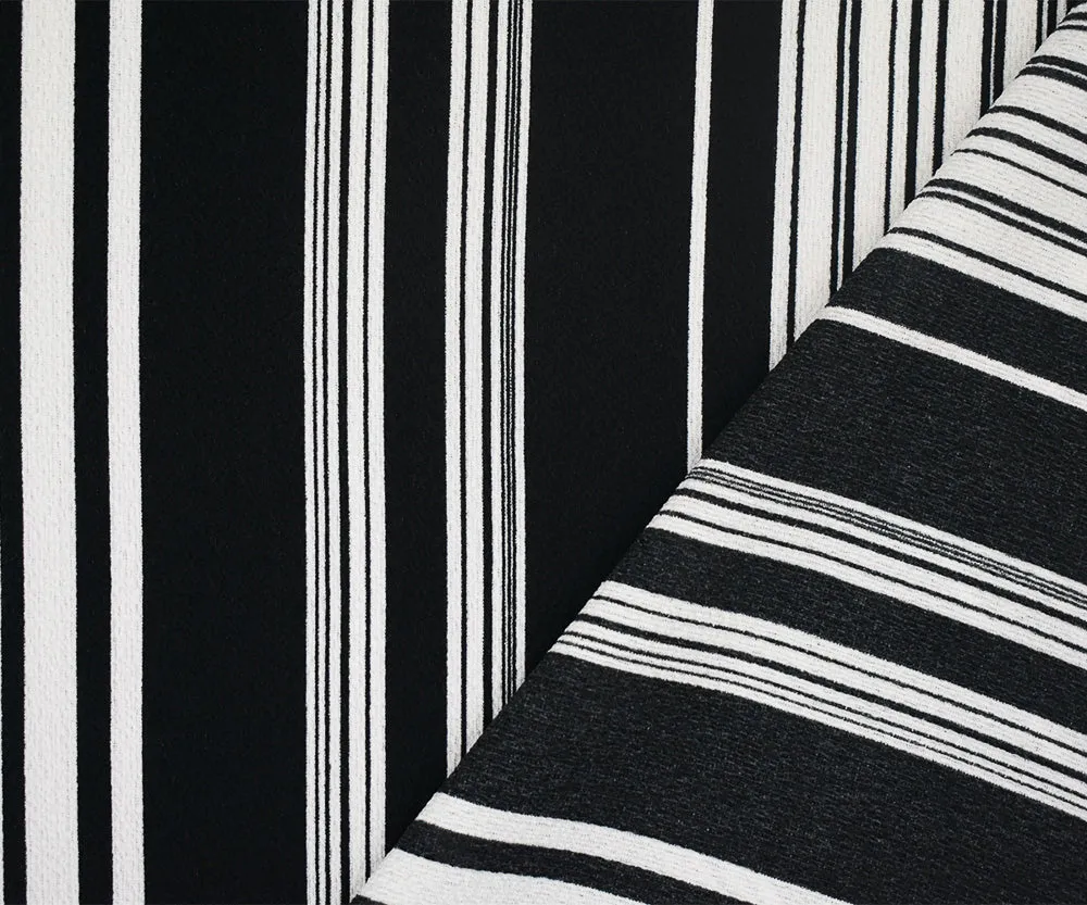 Black-White Stripe Printed Poly Crepe Georgette Woven Fabric