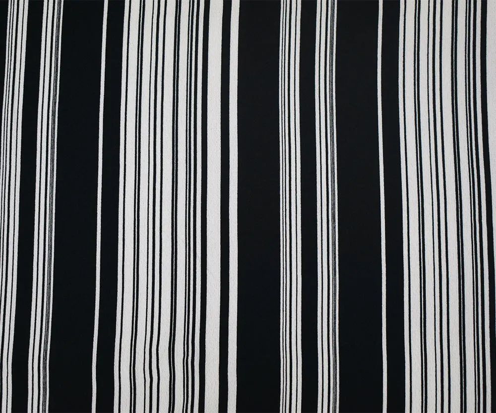 Black-White Stripe Printed Poly Crepe Georgette Woven Fabric