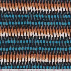 Black/Aqua/Gold Deco Stripe Rayon Challis Fabric