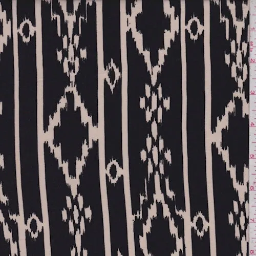 Black/Biscotti Ikat Diamond Rayon Challis Fabric