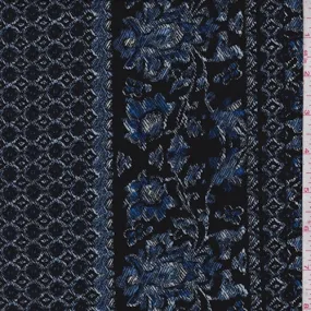 Black/Sapphire Stylized Floral Polyester Fabric