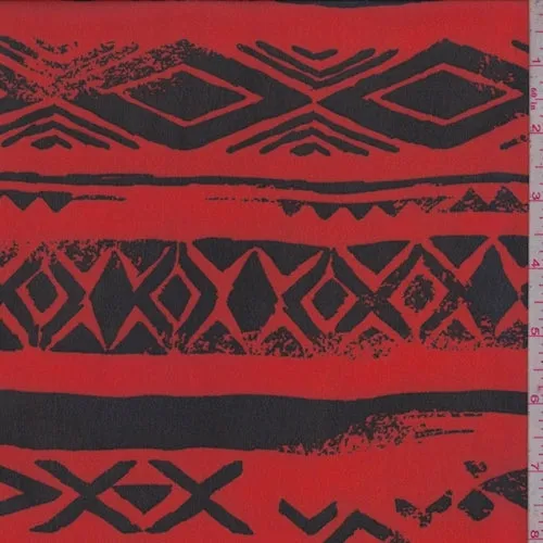 Bright Red/Black Tribal Stripe Georgette Fabric