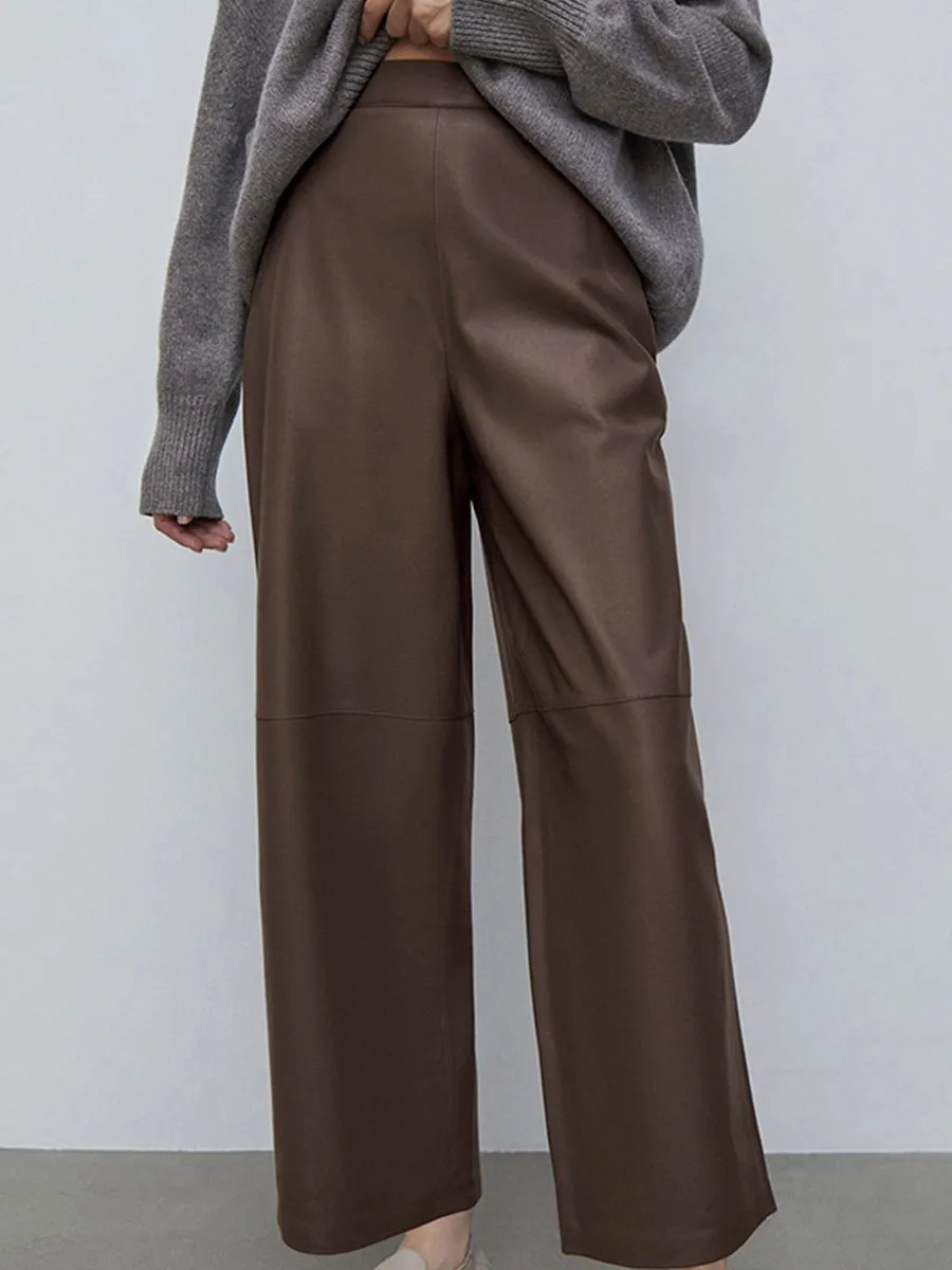 Casual Fashion Commuter Brown Leather Straight Leather Pants