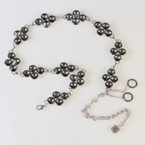 Chic Rhinestone and Openwork Ring Pendant Embellished Alloy Waist Chain For Women - Black