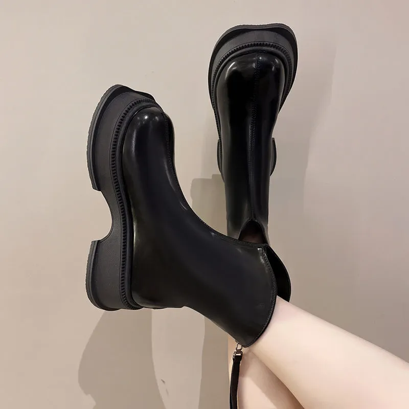 Chunky Platform Ankle Boots Leather