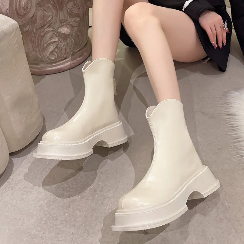 Chunky Platform Ankle Boots Leather