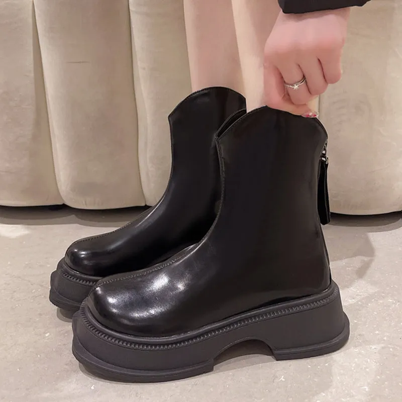 Chunky Platform Ankle Boots Leather