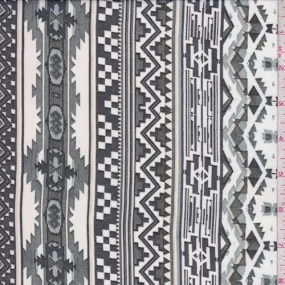 Cloud/Moss/Black Aztec Stripe Georgette Fabric