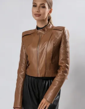 Cognac Brown Zip-Up Leather Jacket