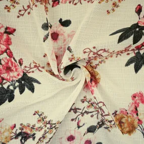 Coral Pink-Light Ivory-Multi Nylon Floral Printed Sheer Woven Fabric