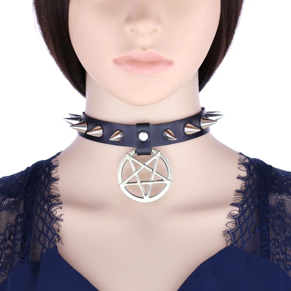 'Darkest Depths' Alt Goth Pentagram Spike Choker