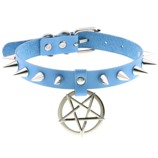 'Darkest Depths' Alt Goth Pentagram Spike Choker