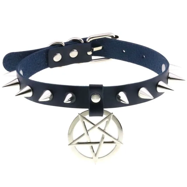 'Darkest Depths' Alt Goth Pentagram Spike Choker