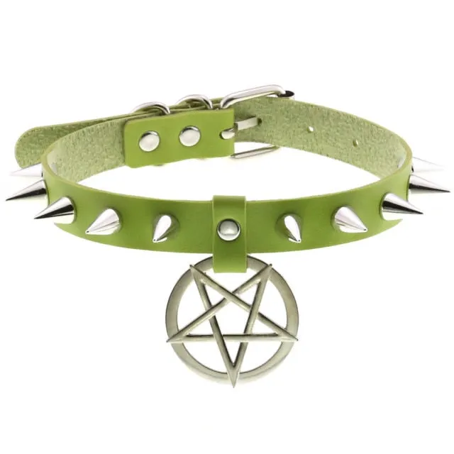 'Darkest Depths' Alt Goth Pentagram Spike Choker