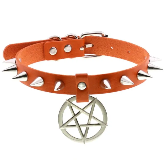 'Darkest Depths' Alt Goth Pentagram Spike Choker