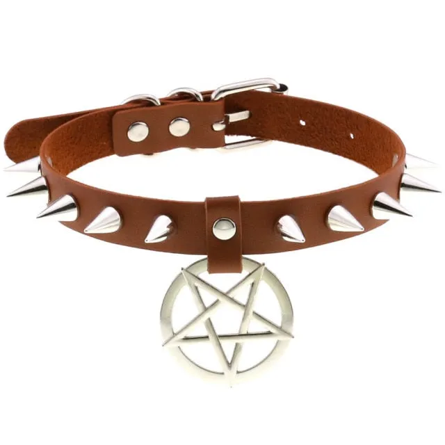 'Darkest Depths' Alt Goth Pentagram Spike Choker