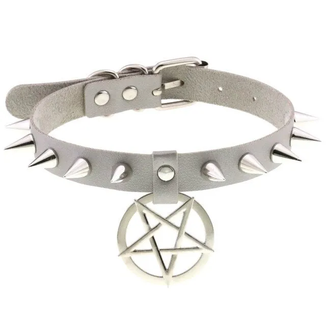 'Darkest Depths' Alt Goth Pentagram Spike Choker