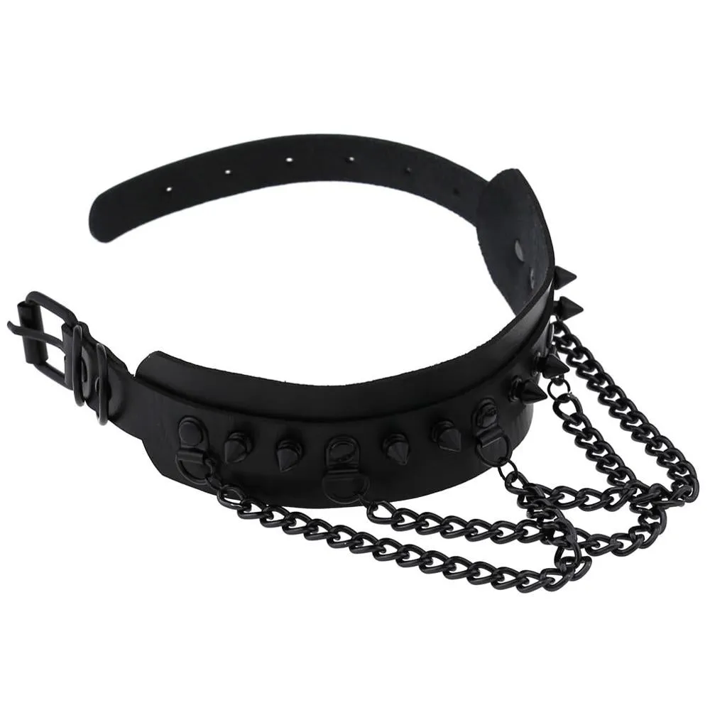 'Deepest Black' Goth Chain Spike Choker