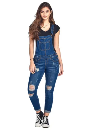 Denim Distressed Rolled Cuff Ankle Length Adjustable Straps Skinny Jean Overalls