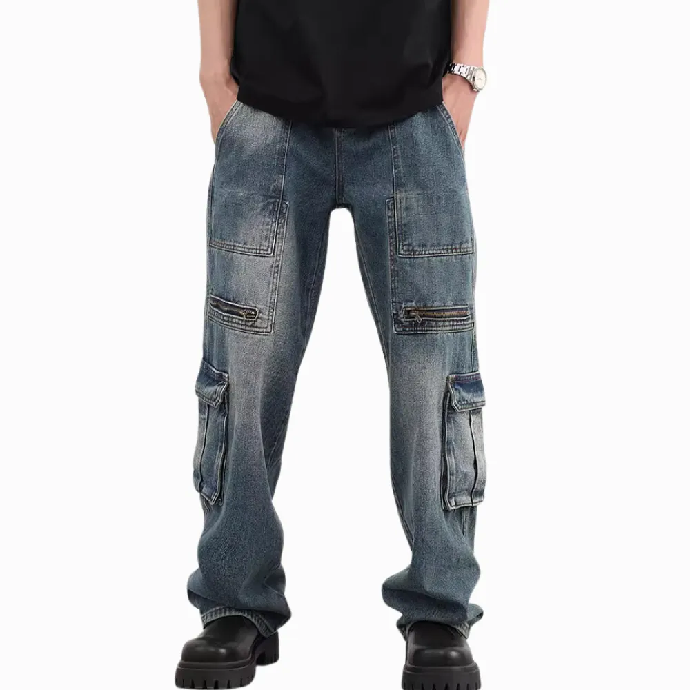 DF Distressed Zip Pockets Cargo Jeans