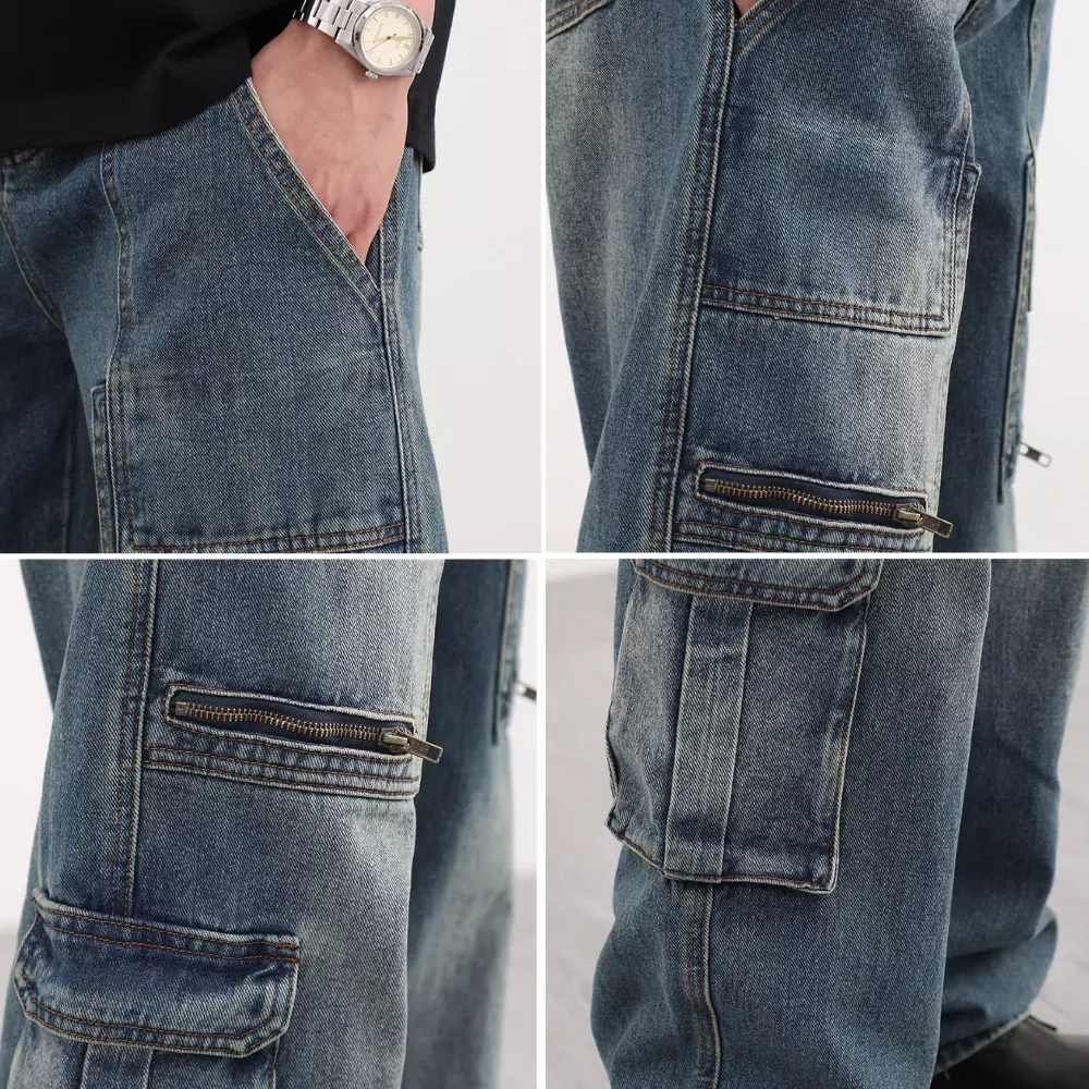 DF Distressed Zip Pockets Cargo Jeans