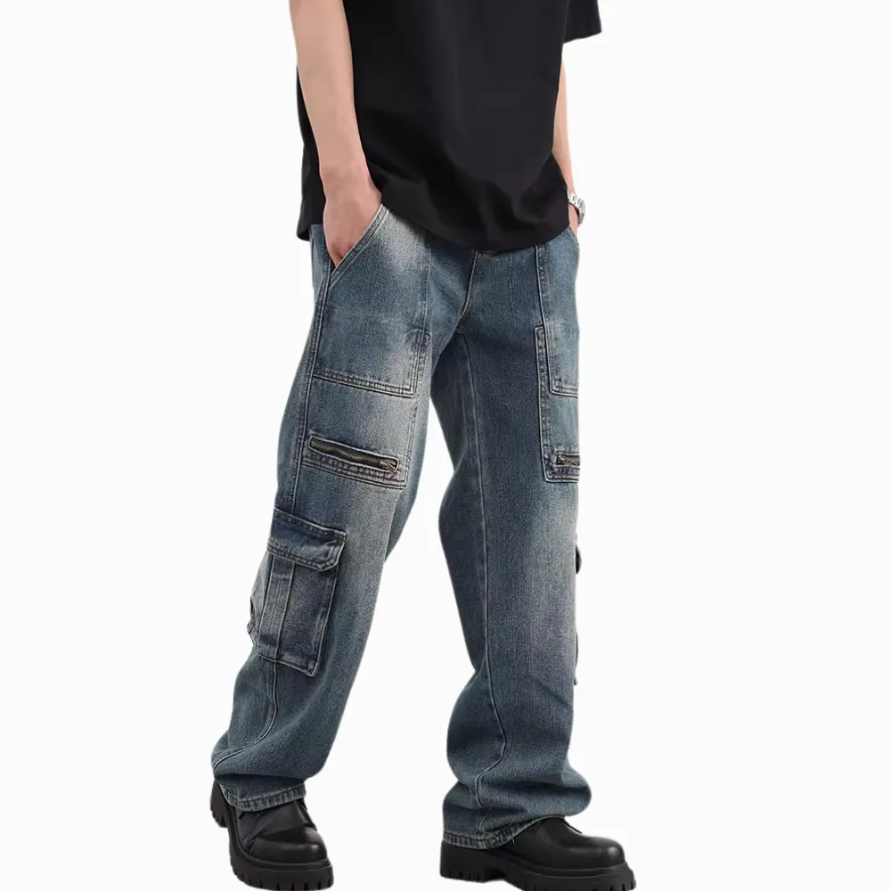 DF Distressed Zip Pockets Cargo Jeans