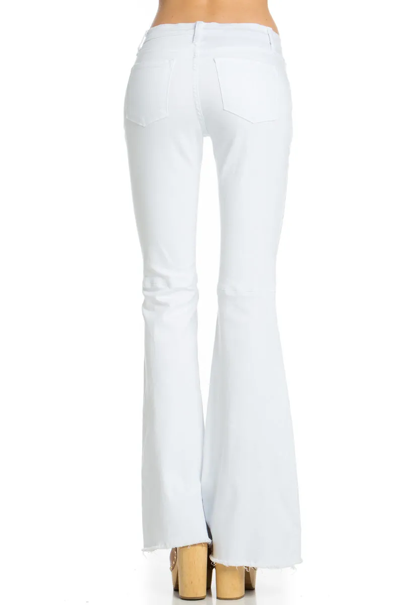 Drift Away Black Knee Slit Denim Flare Jeans White