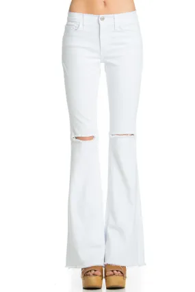 Drift Away Black Knee Slit Denim Flare Jeans White