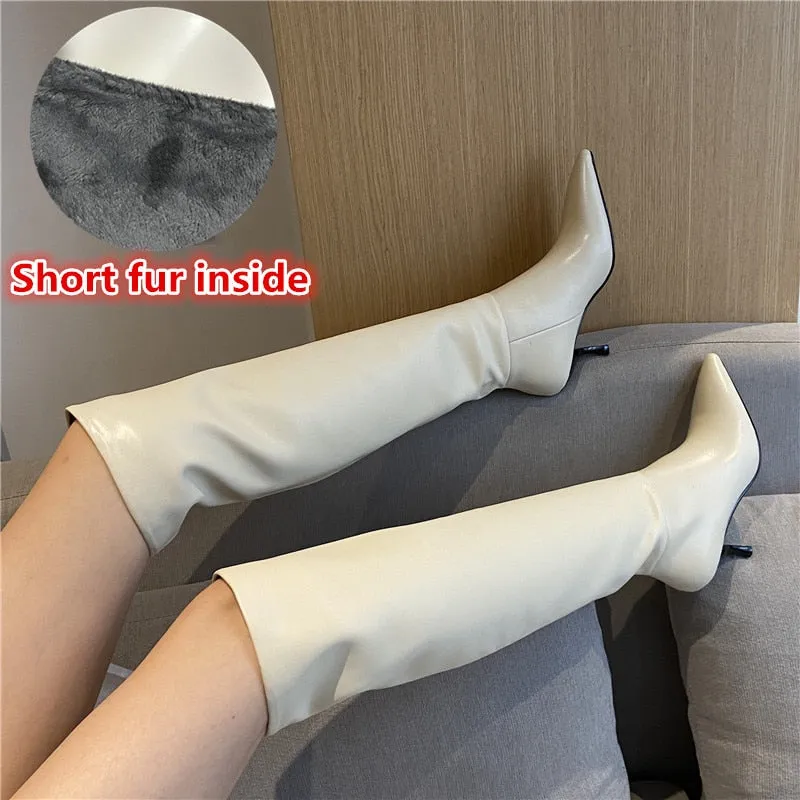 Elegant Pointed Toe Knee-High Leather Boots